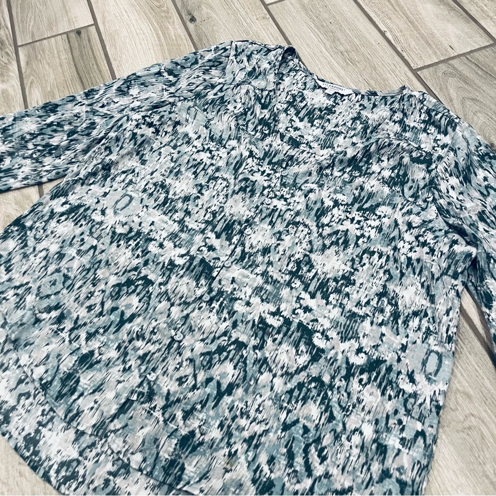 Liverpool Printed V Neck Long Sleeve Button Blouse size XL misty sage ikat - Picture 5 of 15